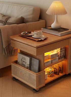 具实木家可移23969动边几士升降茶几家用客厅沙发边柜小子中古风