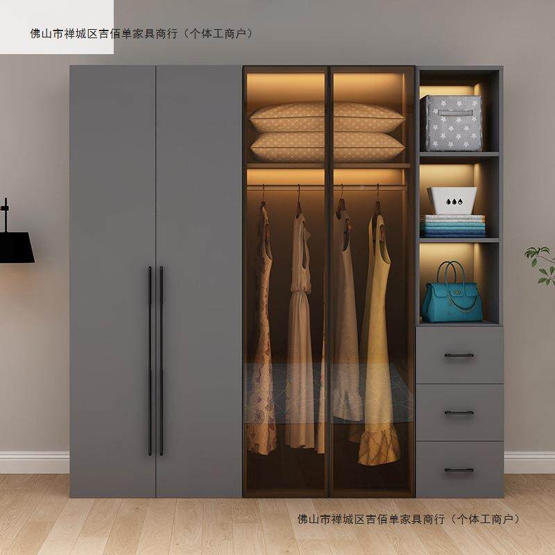 轻奢橱实衣柜家用无品牌/卧室木现代简衣约帽间玻璃拉门组合柜子