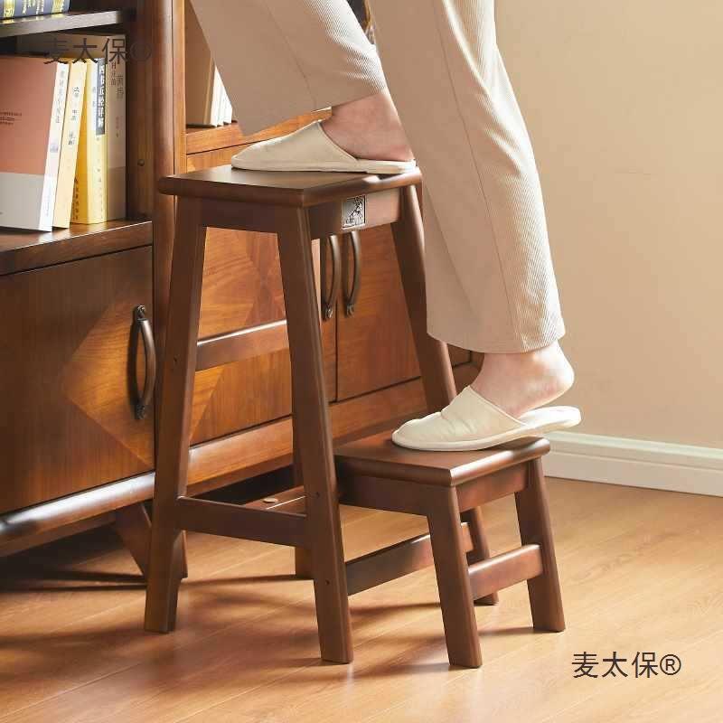 实木梯凳吧台椅子家用高脚凳折叠酒吧椅美式复古吧椅轻奢吧麦太保