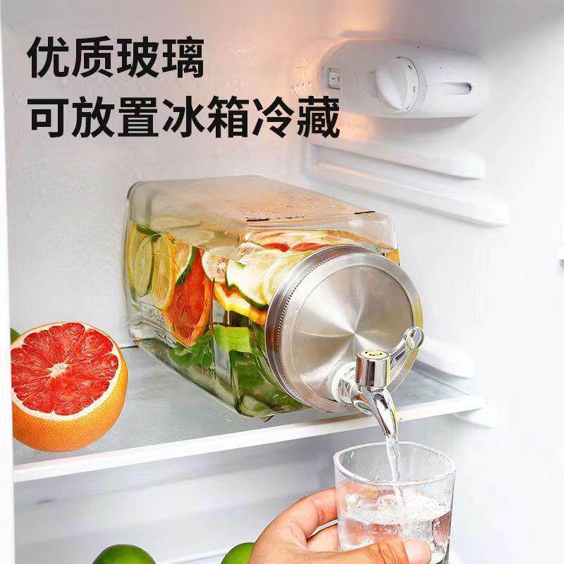 玻璃冷冰水壶带龙头家大容量水壶凉果汁桶柠用檬79182水容器放箱