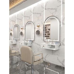 理发灯店带镜台圆镜子简约化烫妆剪发单面挂墙镜美发店壁6512挂染