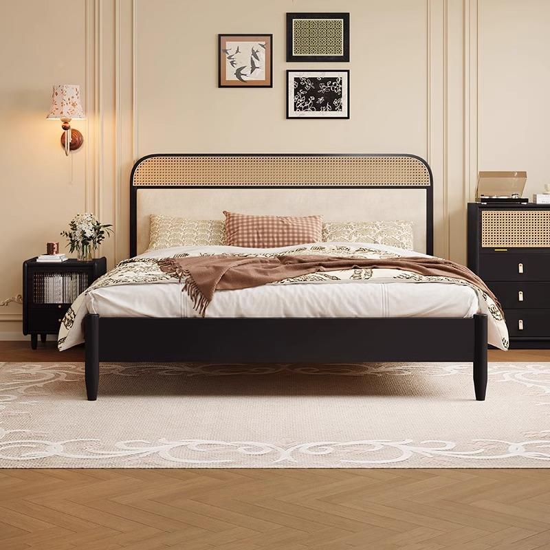 中古风藤编实木法古简复约轻奢主床卧室软包1.8mMKO双人床式简约