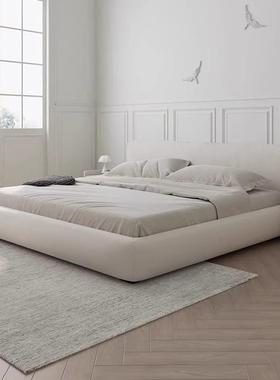 法式奶油风布床现代ANJ极豆块棉简麻布床艺简约主卧室双人大床腐