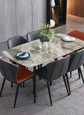 岩板LXX餐桌家用小户型约桌现方代简轻奢长形高档亮光饭面餐桌椅