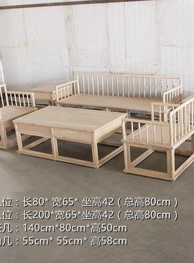 方榆木沙NML发组合老白新全中式实木白坯原木罗汉床沙发白茬垒德