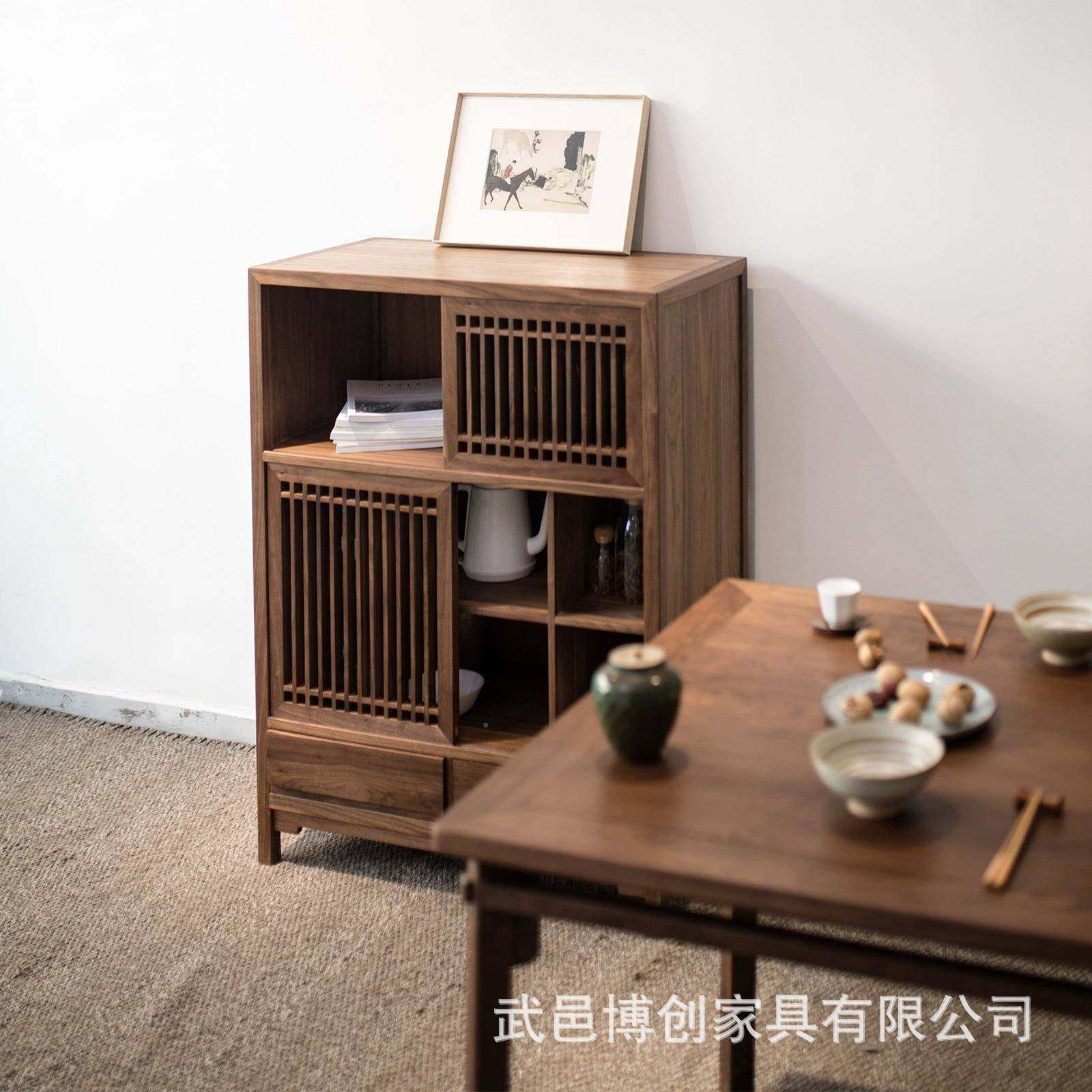 新中式实木厅餐边柜柜北方老榆木水茶柜边柜矮置物柜储物1562柜客