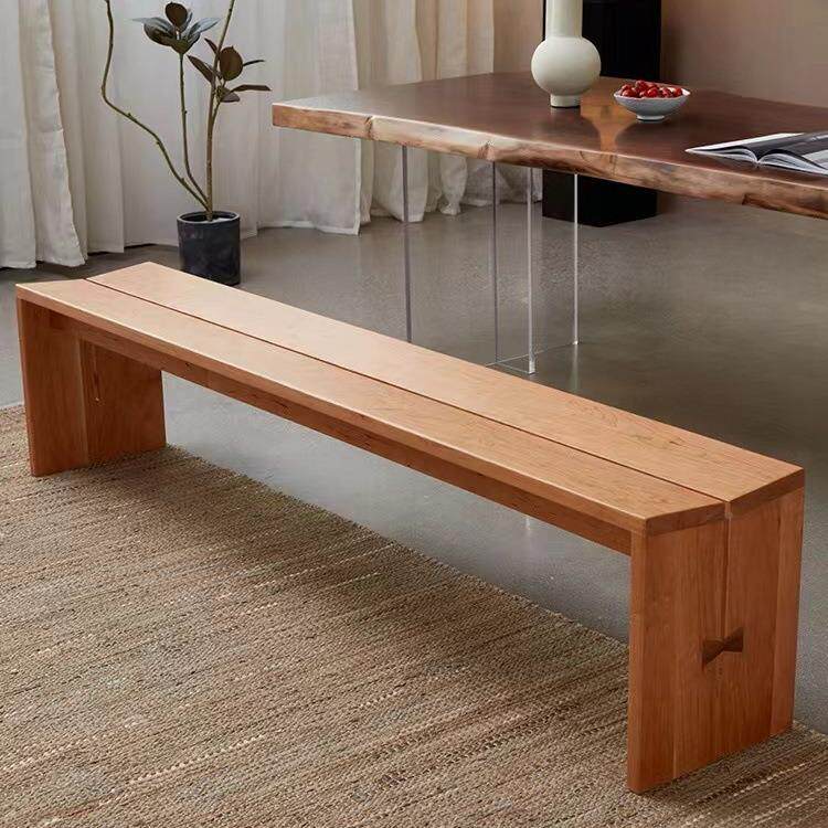 15北美胡桃木长子全黑实木长条卯现代家用长板餐椅创意凳床尾榫凳