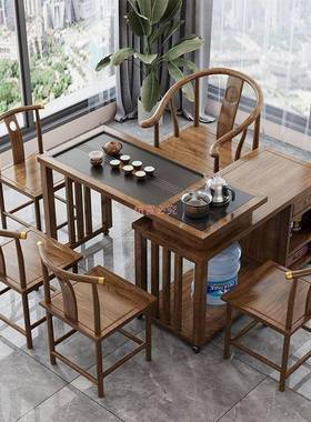 实茶桌旋转式烧茶台阳台小户型移动1JFV米1.2米桌椅合橡胶木组带
