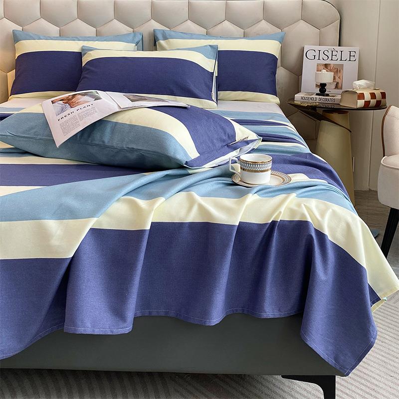 纯棉加厚磨毛床单0单秋件棉qmmmdp0110全格子被单冬原棉床单枕套