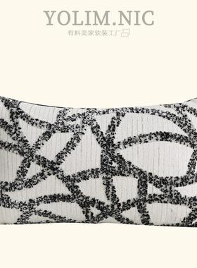 现代轻奢风高端沙发靠枕米灰色象肌理靠垫房NJZ套枕抱抽样板方枕