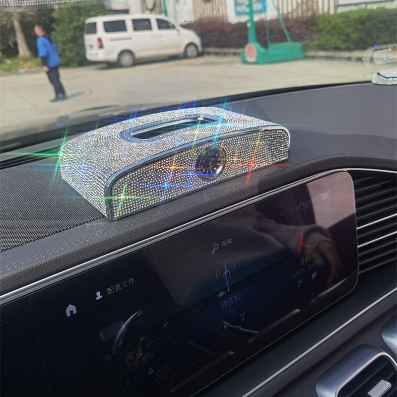 车载镶钻纸巾30682H88盒汽临时车餐卡停号码牌摆件车带车内时钟表
