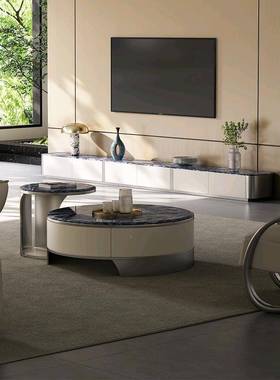 现代轻奢茶电TFF视柜组家用小户型几意式极简客不锈钢超合晶厅石