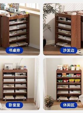 书桌旁小书架木可移动实童落地书柜书简易儿靠UJI墙侧边本置物收