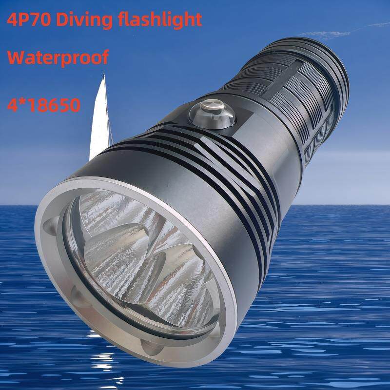 新潜水灯P70水手电4筒防水60米搜索探4P70洞款水下打捞赶海照明潜