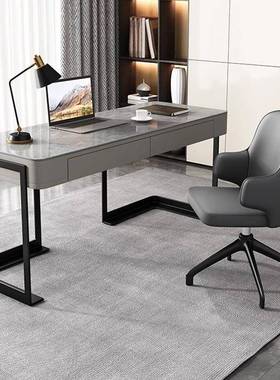 意式简亮光岩板书桌奢现代轻书房写家用小极户EVV型台式电脑字办