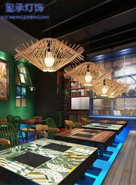 餐意中式厅竹艺吊灯田风格风吧台客厅书房工艺竹编创XC62360鸟巢
