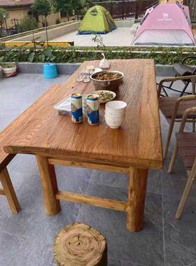 板桌老榆木门板茶桌古桌JWH餐复桌实木花艺吧台民大宿家用茶楼包