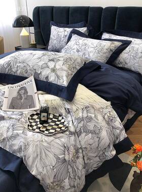 0WV美式轻奢10支长绒棉0四件套纯棉田被园印花套F769HS6T床Y单全