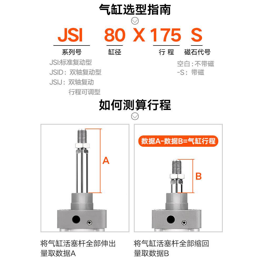 亚德客标准气缸SI32/40/50/63型/80/LOO100/12J5X5X250X75X100X12