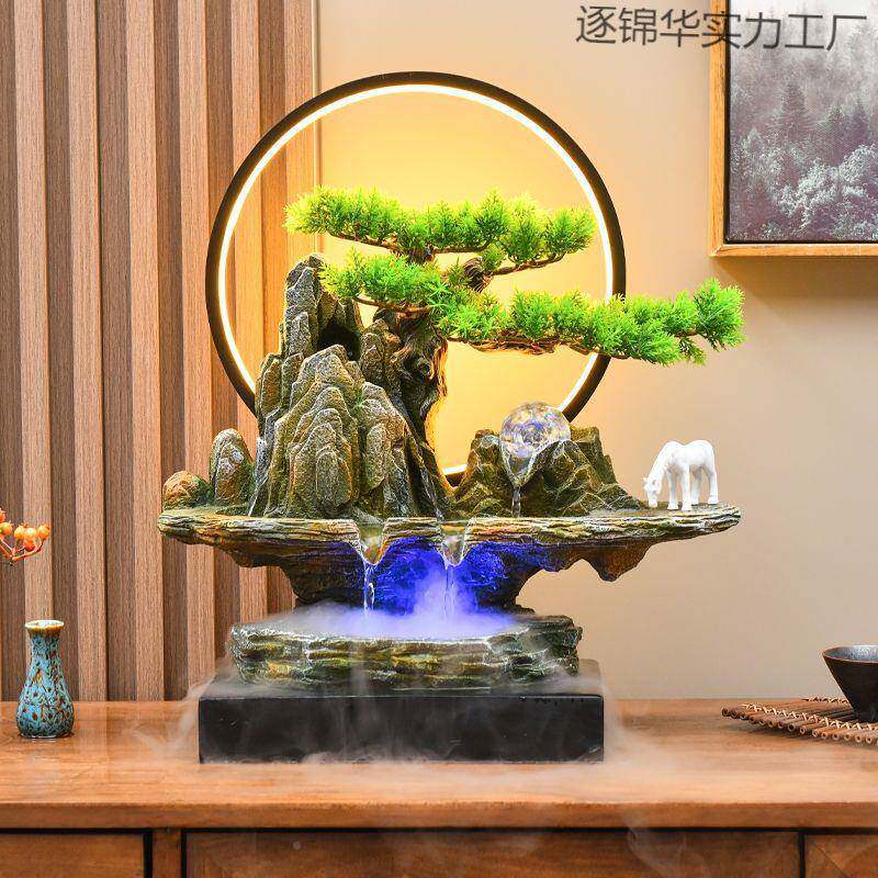 XID新中式假山山喷泉办公水桌风水轮招财循环流水盆景摆件高档装
