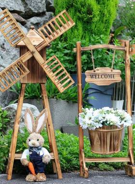 户外庭院花装园木制花园器TZU摆件阳饰台落地花架幼儿造景道具材