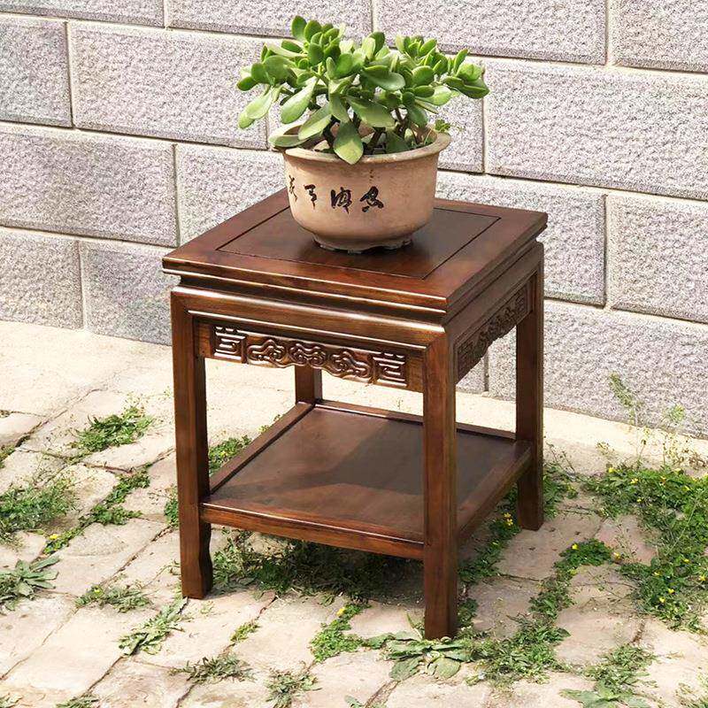 中式木正榆形DTA实边桌木客厅四方小茶几边柜花架方简约沙发边几
