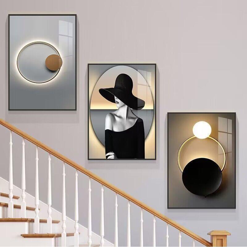 楼梯间饰画装现代简TXMG约复楼道三联挂画客走厅玄关廊过道轻奢墙