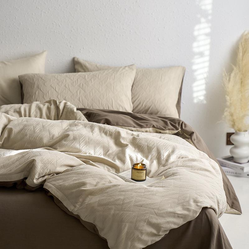 纯全套棉双层纱提花被床上四件套棉复PSV古裸睡被罩床单床笠风床