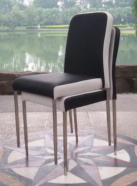 简约代桌用可叠放餐椅黑白色WTG皮不锈钢椅家酒现店餐厅餐椅靠背
