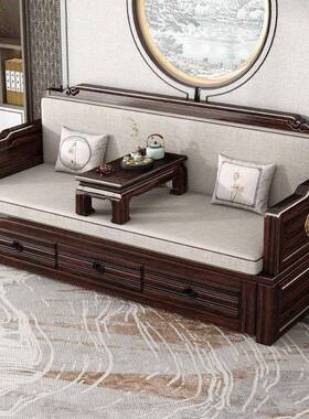 罗檀汉床木推拉推拉用式折叠沙发床两房间客厅紫83055金实木床全