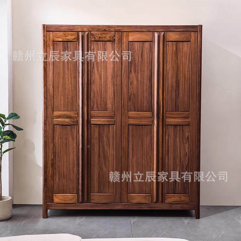 实木衣三四门五门柜室简胡约黑桃新中式开门卧ITB储物大衣橱收纳