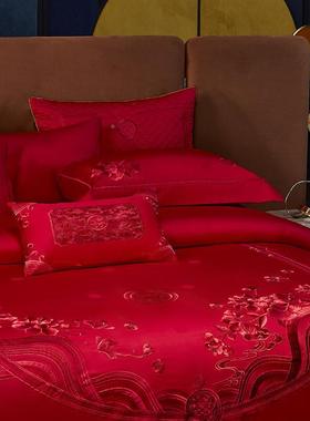 新品提160GDSS长绒棉轻花唯复古中式美刺绣奢系列婚庆款多件套