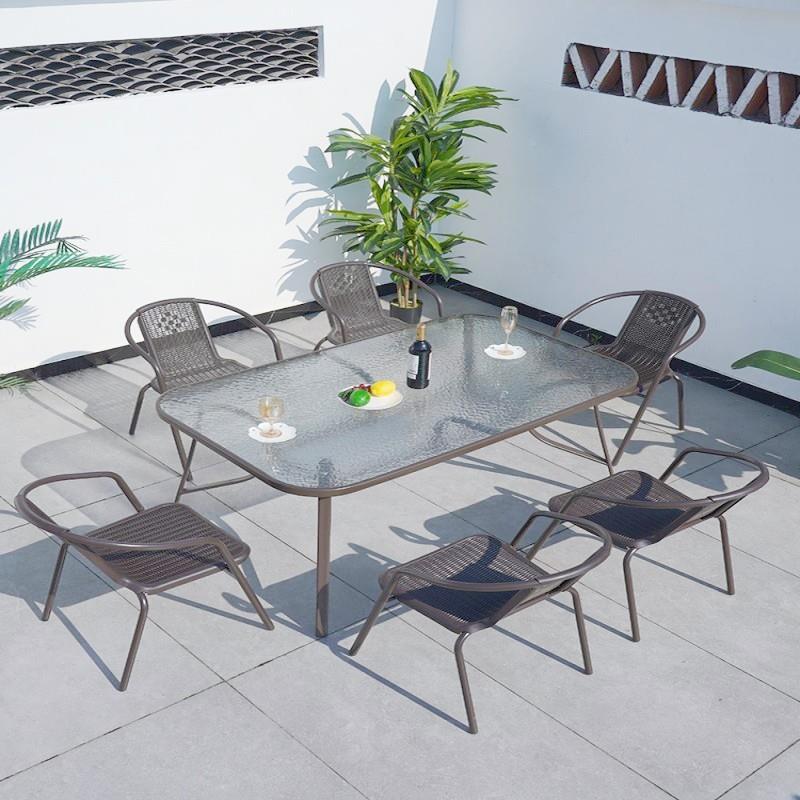 室外露带伞户天外桌椅组庭院金属休台闲花园仿藤椅露桌16885合椅