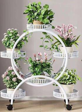 盆FUO花子花置物架层客厅落地式可移动带轮绿萝阳架台花盆架多家