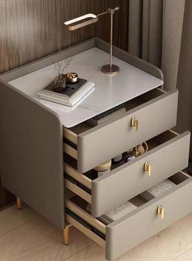 全实木床头柜22081三抽简约现代轻意式极简加大容奢岩板量皮高质