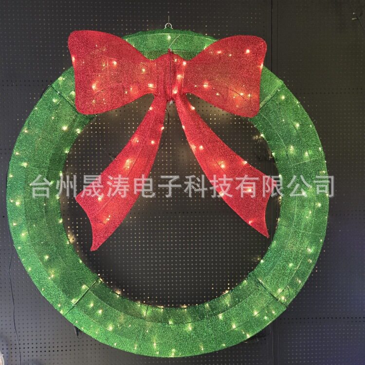 1.2米大铁艺花环带蝴蝶结暖白光led灯串花环圣诞节日装饰