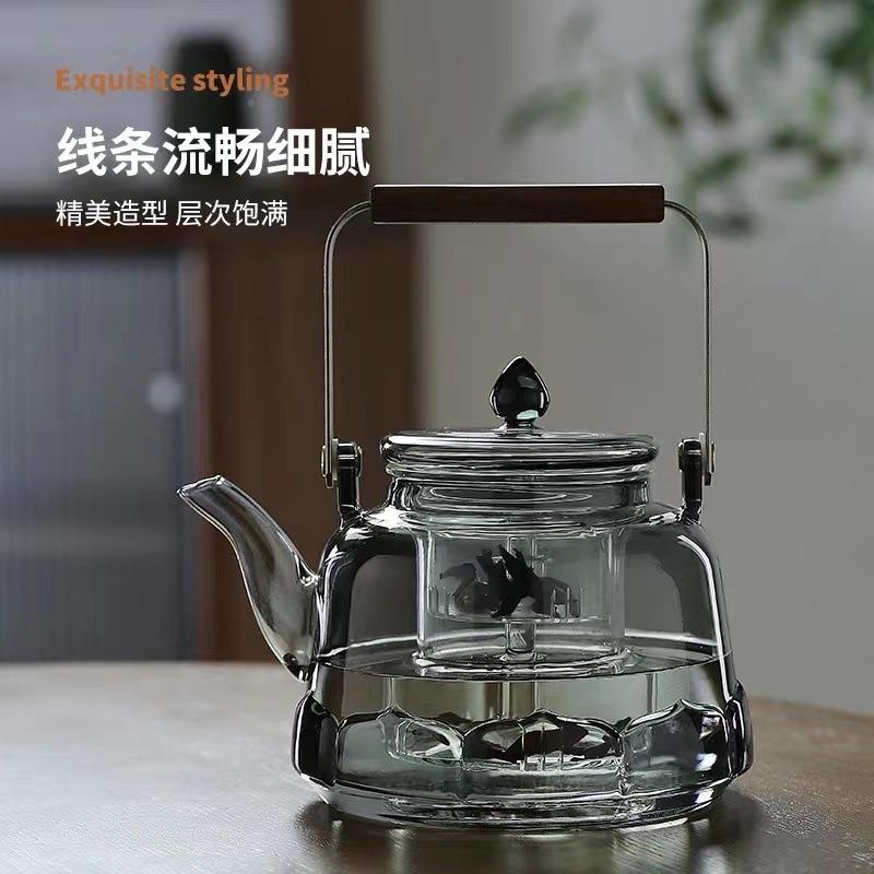 中式茶饮的壶器皿莲花创意耐021热璃新提梁壶蒸煮茶围炉煮茶泡玻