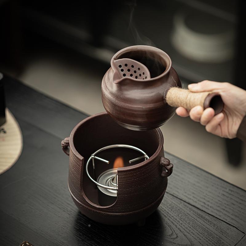 复陶壶碳炉套装烤罐把壶古围炉茶煮侧壶带过滤煮茶器粗陶明TD-041
