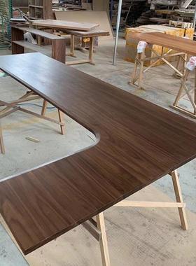 樱桃木转角桌板橡木吧台木面板L型升原异木书桌RLC降桌面板实形飘