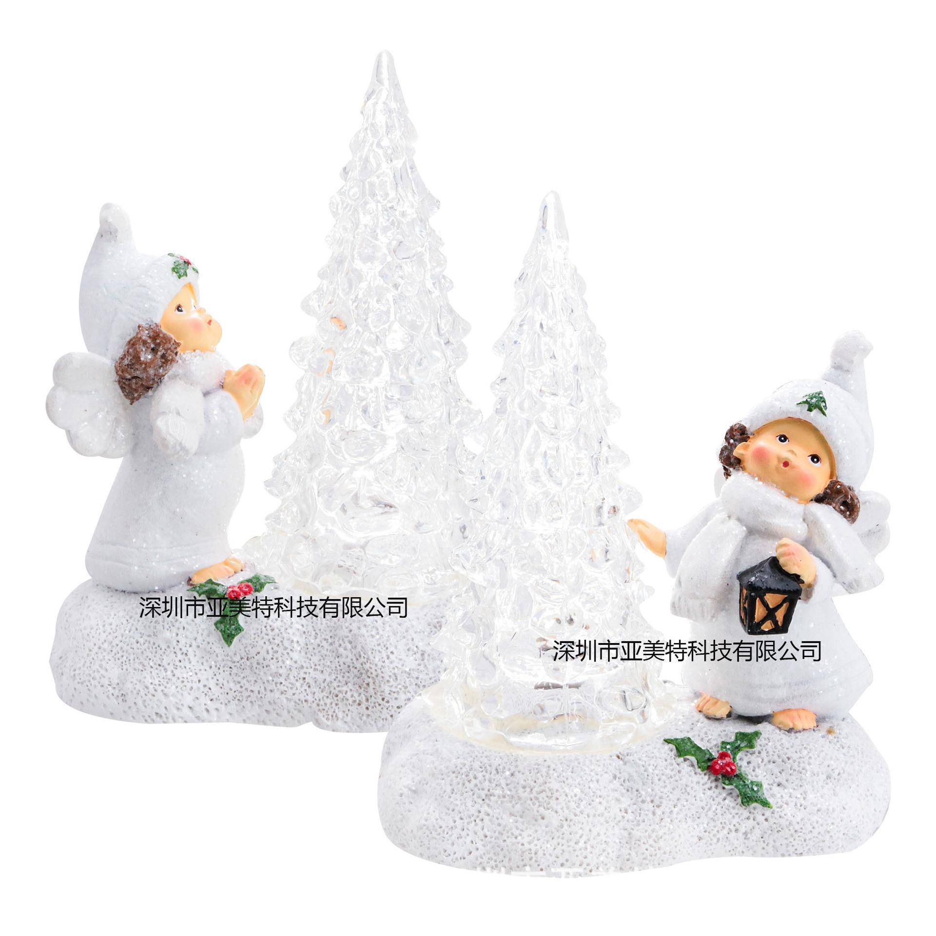 彩跨AM21X001境新品七晶圣诞树黑白小天使带定水时功能一套2个