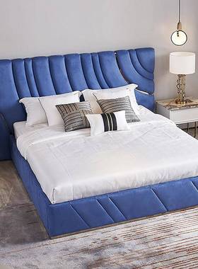 意式轻奢人大床丝绒布床磨双砂布床主卧高档现UVG代简约大别墅婚