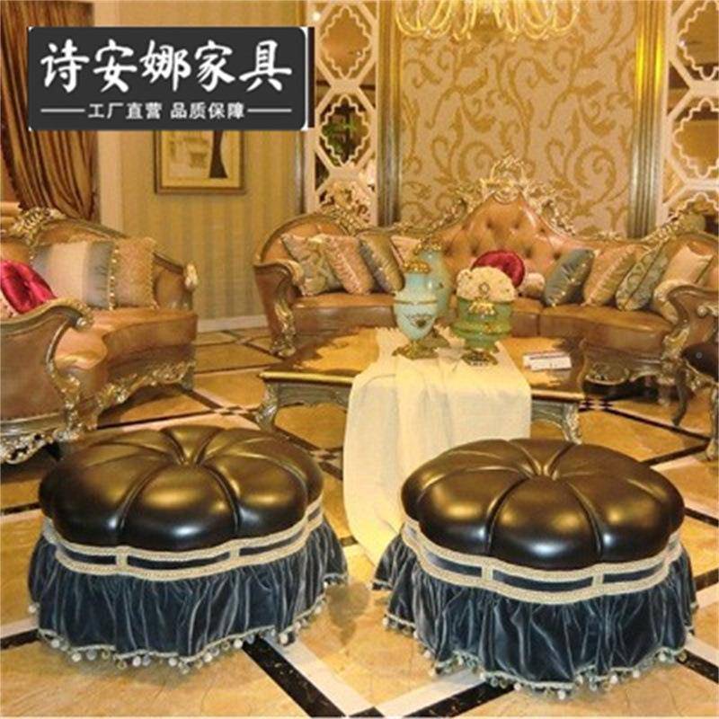 新古典家BPZ具客厅圆凳凳皮拉扣矮凳脚奢艺沙发华凳