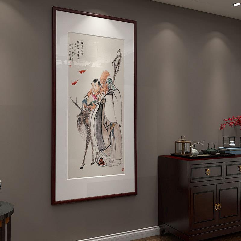 新中式玄关入户装饰画福寿禄风水走廊过66aa道挂画楼外梯间木壁画