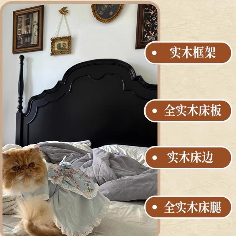 实木1床法式古美式安娜双人床黑色HL15主复卧大床.8m中古.风储物
