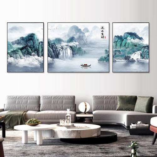 线山绣水风景三联画225新款十字绣客厅手工自0己刺AL694570绣书房