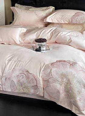 春秋新00支长绒棉高1bl026奢精品致刺绣四款件套纯棉床上用贡缎套