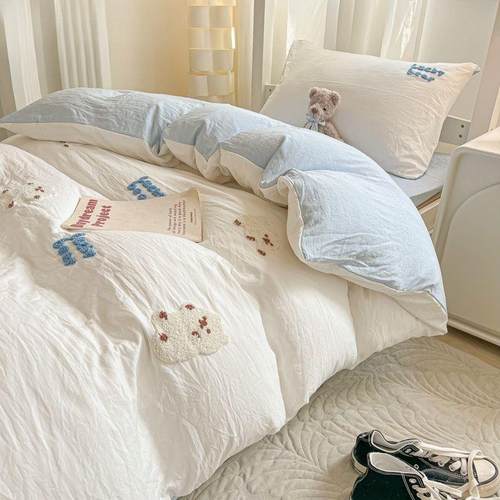 水洗棉毛巾绣件套可爱被套小四清新床单罩女10264947被学生套宿舍