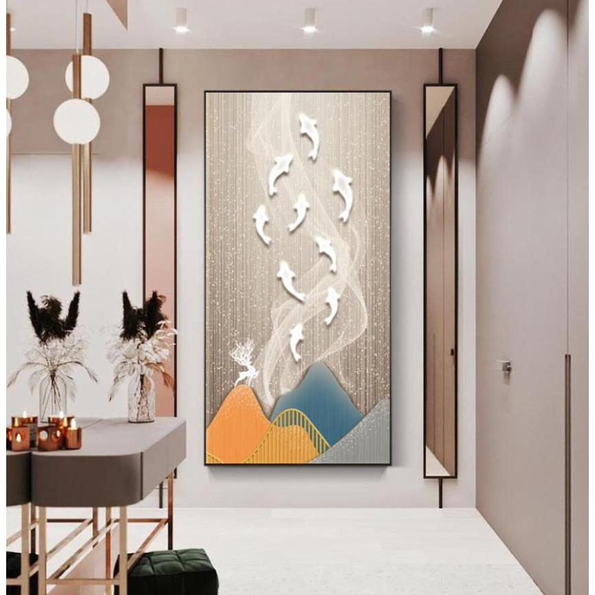现代轻奢E玄关灯光画00LD灯带装饰户画画九鱼图好寓意走廊过道壁