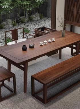 新中式客厅泡台实木木茶椅组合办公室老茶榆桌功夫NTX泡茶桌茶室