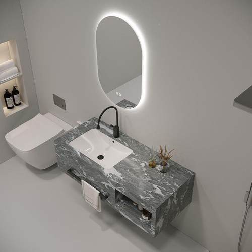 261欧瓷式岩板一体盆组浴室柜合酒店式无洗缝陶台盆洗手池洗脸漱